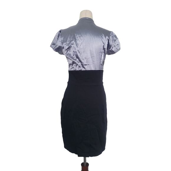 Vintage Y2K Satin Ruffle Sheath Dress Size 7 Gray Preppy Office Siren Coquette - Picture 2 of 8
